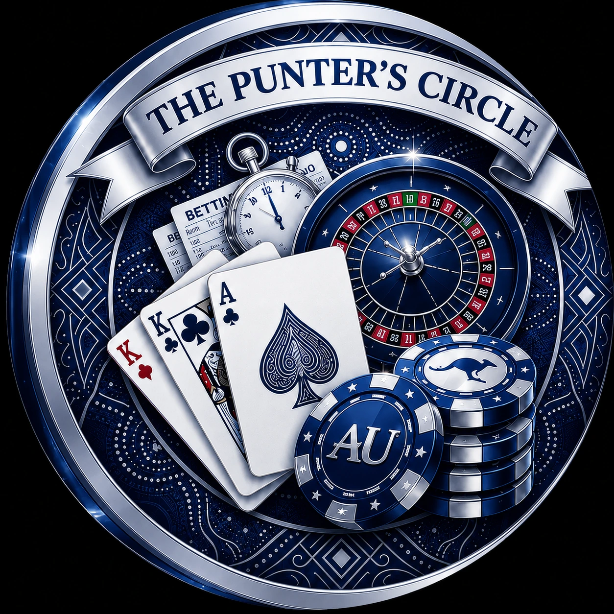 P99 The Punter’s Circle blue casino emblem visual